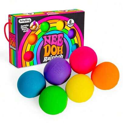 Rainbow Nee Doh Squishies 6pcs – Stress Relief Fidget Toys, Squeeze Sensory Balls, Perfect Gift
