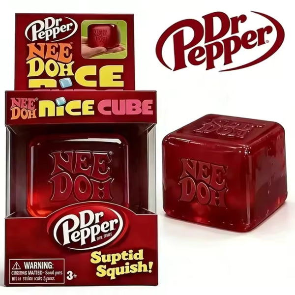 Dr Pepper x NeeDoh Nice Cube Squishy Stress Relief Toy, Soft Squeeze Fidget Cube for Kids & Adults, Anxiety Relief Sensory Toy