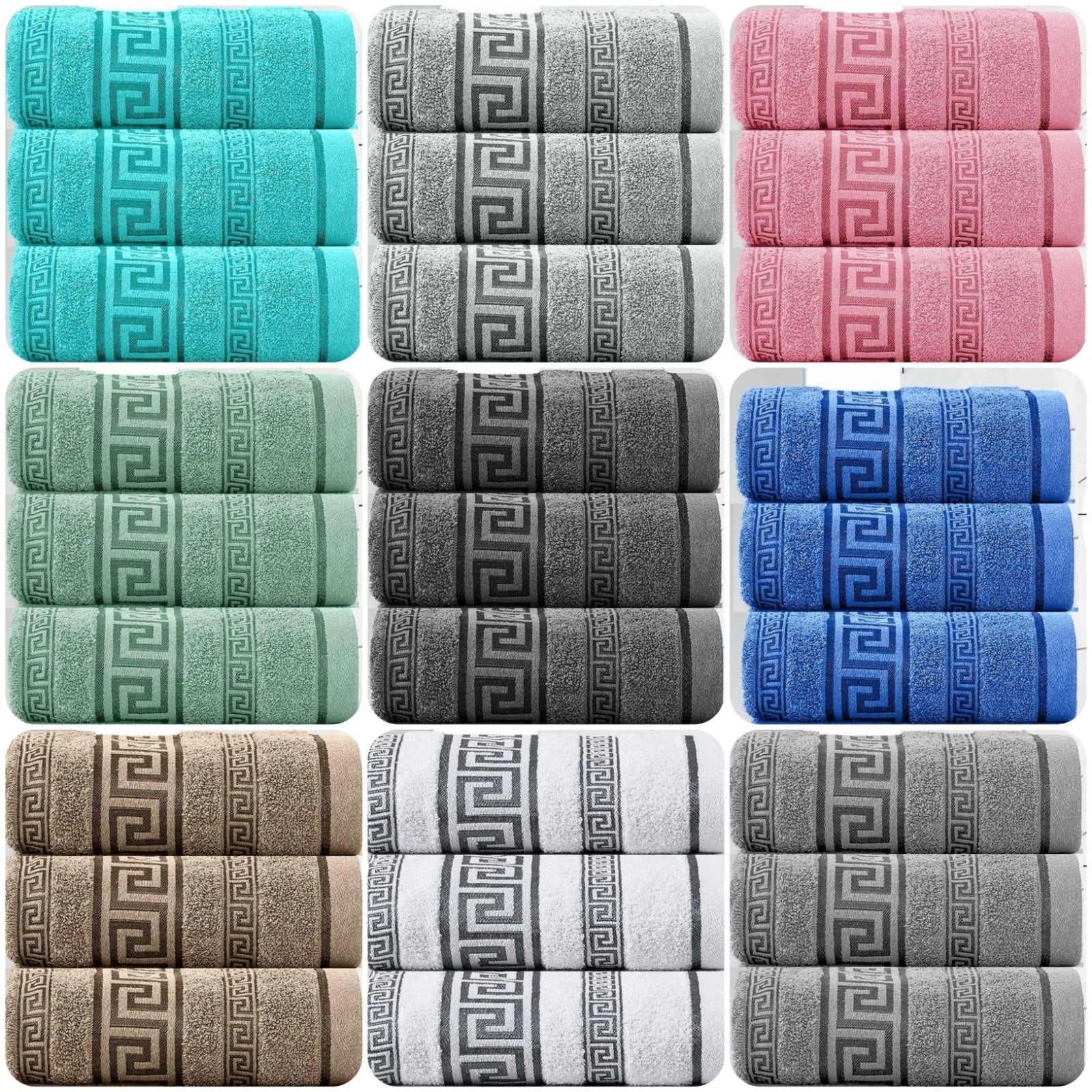 Cotton King Greek Key Hand Sheets – Pack of 3 (50 x 90 cm)