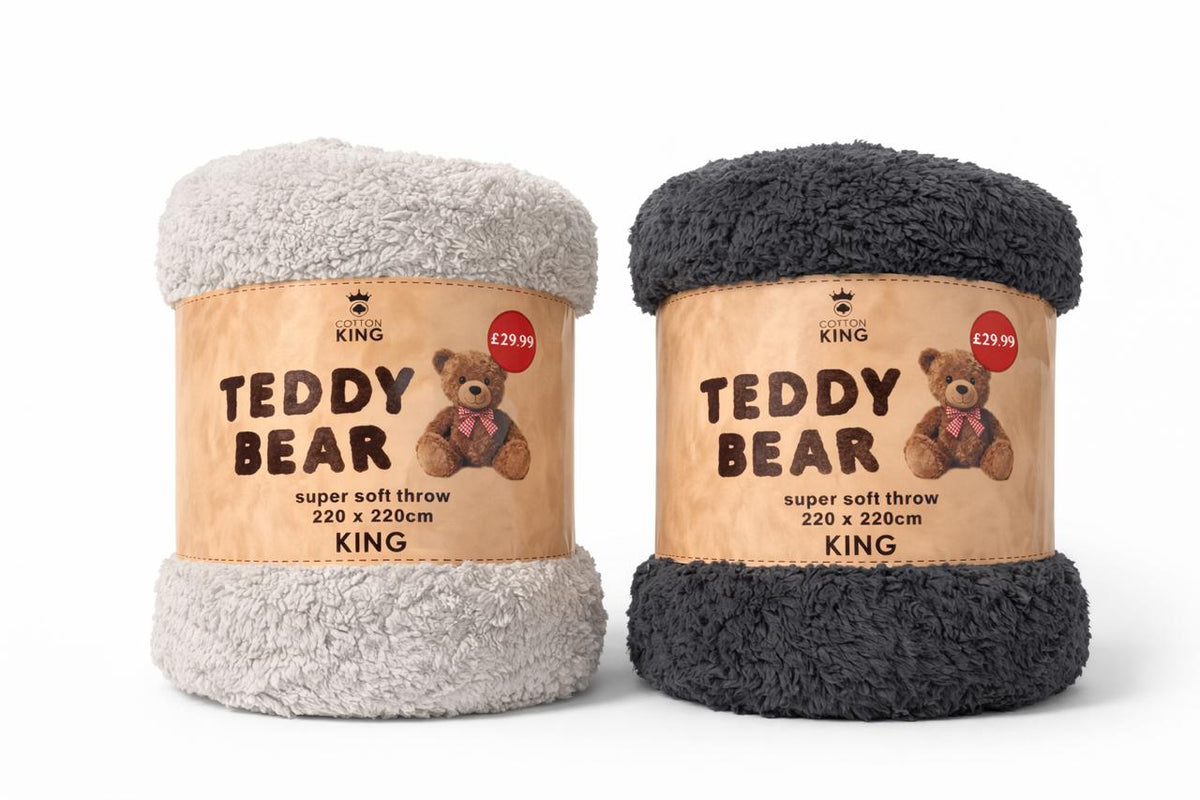 Cotton King – Teddy Bear Super Soft Throw – King Size (220 × 220 cm) RRP £29.99